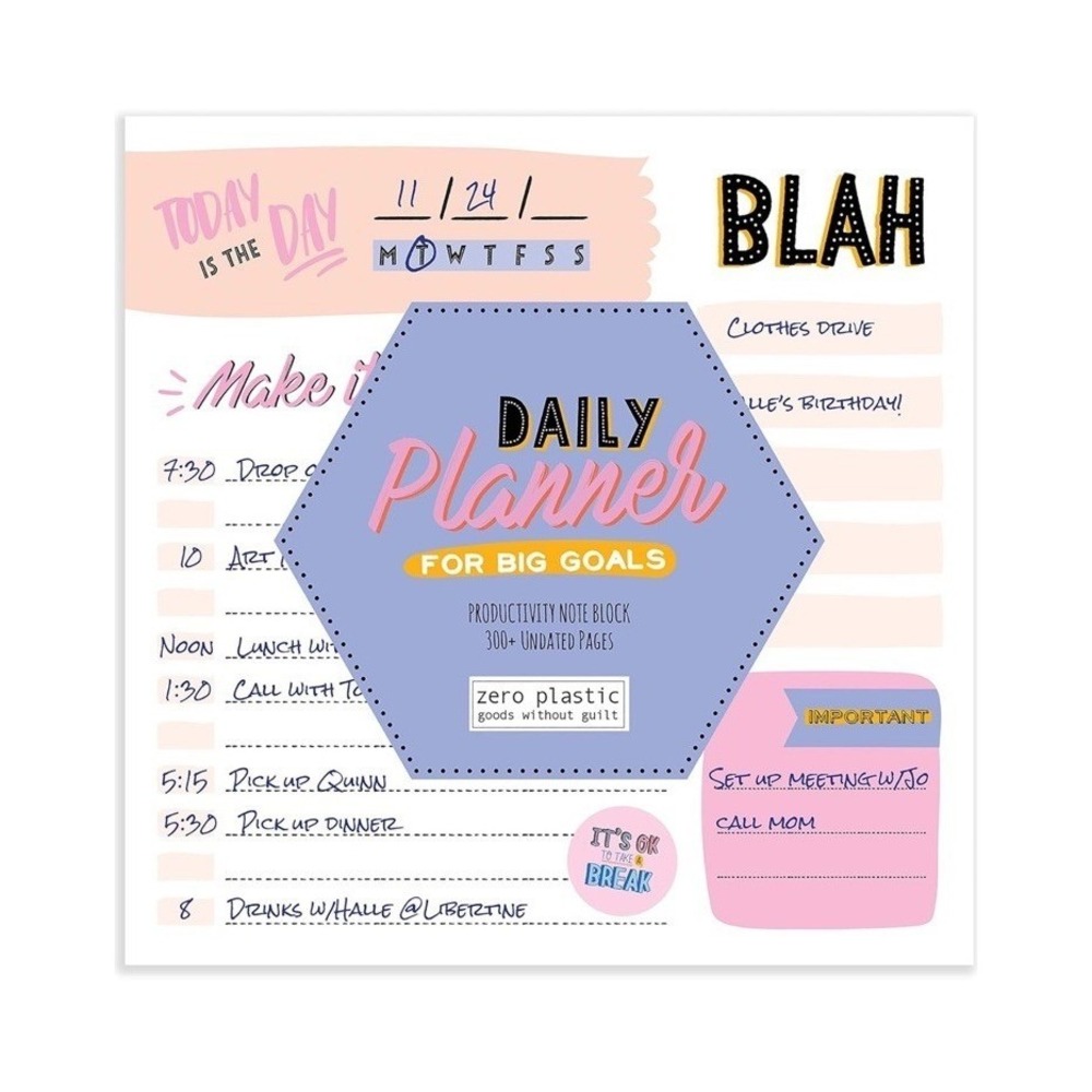 Zero Plastic Daily Planner Note Block 300+ Undated Pages Productivity Desk‎ Pad